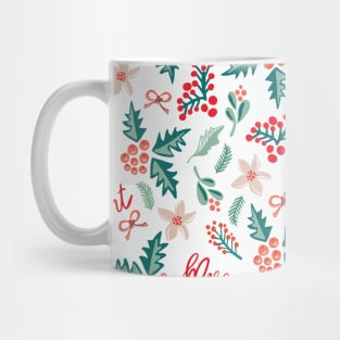 Merry and Bright Mistletoes and Christmas Flowers Mug